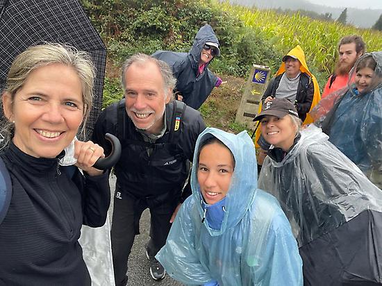 Pilgrims in the rain