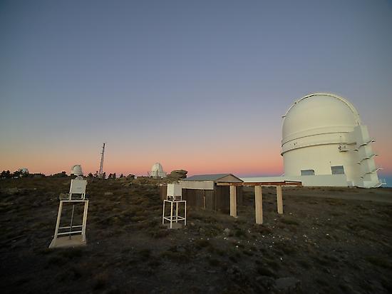 The Calar Alto Observatory at sunset.